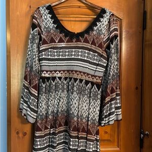 Alya Black and Brown Geometric Long Sleeve Dress